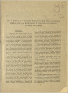 Deklaracja i Komunikat Tymczasowej Rady Stanu z dnia 6 kwietnia 1917 r. w sprawie organizacji Wojska Polskiego