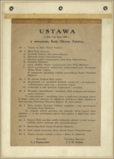 Ustawa z dnia 1-go lipca 1920 r. o utworzeniu Rady Obrony Państwa : Obywatele Rzeczypospolitej! Ojczyzna w potrzebie! [...] Warszawa, dnia 3 lipca 1920 r.