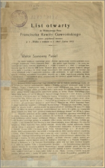 List otwarty do Wielmożnego Pana Franciszka Rawity Gawrońskiego autora "popularnej" broszury p. t "Walka o wolność w r. 1863"