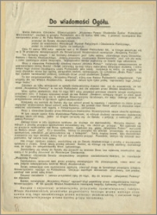 Do wiadomości Ogółu. [Inc.:] Walne Zebranie Członków Stowarzyszenia "Wzajemna Pomoc Studentów Żydów Politechniki Warszawskiej", zwołane w gmachu Politechniki dnia 23 marca 1918 roku, z powodu rozwiązania Stowarzyszenia przez J. M. Pana Rektora [...]