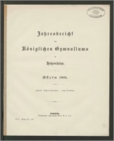 Jahresbericht des Königlichen Gymnasiums zu Hohensalza. Ostern 1905