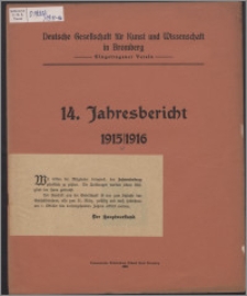 Jahresbericht / Deutsche Gesellschaft für Kunst und Wissenschaft in Bromberg Jber. 14, 1915/1916