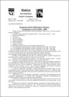 Biuletyn Koła Miłośników Dziejów Grudziądza 2006, Rok 4, nr 27(101): Działalność Koła Miłośników Dziejów Grudziądza w latach 2001 – 2006