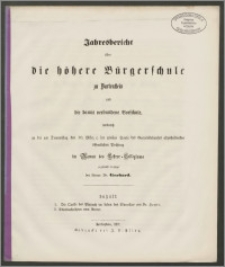 Jahresbericht über die höhere Bürgerschule zu Bartenstein und die damit verbundene Vorschule