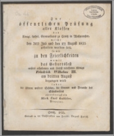 Zur öffentlichen Prüfung der aller Klassen des Königl. kathol. Gymnasiums zu Conitz in Westpreussen, welche den 31. Juli und den 1. August 1835
