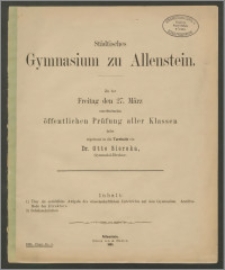 Städtisches Gymnasium zu Allenstein. Zu der Freitag den 27. März