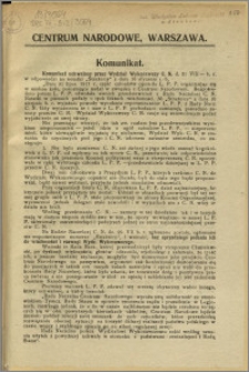 Centrum Narodowe, Warszawa. Komunikat. / [dnia 21 sierpnia 1917 r.]