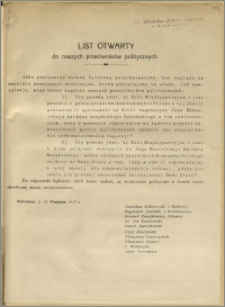 List otwarty do naszych przeciwników politycznych. / Warszawa, d. 18 Września 1917 r.