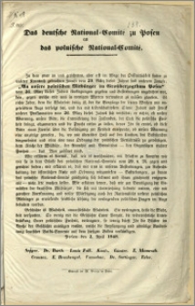 Das deutsche National-Comité zu Posen an das polnische National-Comité