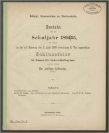 Königl. Gymnasium zu Bartenstein. Bericht über das Schuljahr 1894/95
