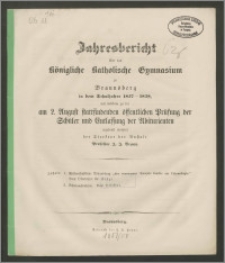 Jahresbericht über das Königliche Katholische Gymnasium zu Braunsberg in dem Schuljahre 1857-58