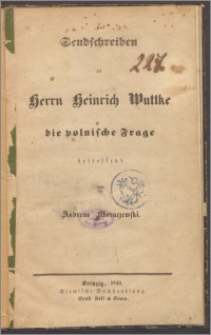 Sendschreiben an Herrn Heinrich Wuttke die polnische Frage