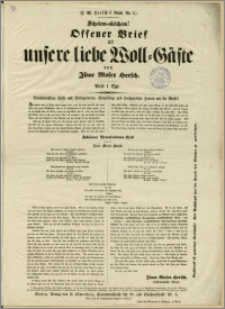Scholem-aleichem! Offener Brief an unsere liebe Woll-Gäste von Isaac Moses Hersch : Berlin, im Mai 1848