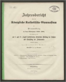 Jahresbericht über das Königliche Katholische Gymnasium zu Braunsberg in dem Schuljahre 1859-1860