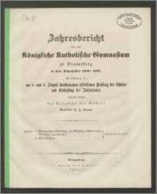 Jahresbericht über das Königliche Katholische Gymnasium zu Braunsberg in dem Schuljahre 1860-1861