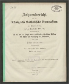 Jahresbericht über das Königliche Katholische Gymnasium zu Braunsberg in dem Schuljahre 1861-62