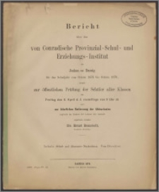 Bericht über das von Conradische Provinzial-Schul- und Erziehungs-Institut zu Jenkau bei Danzig für das Schuljahr von Ostern 1878 bis Ostern 1879