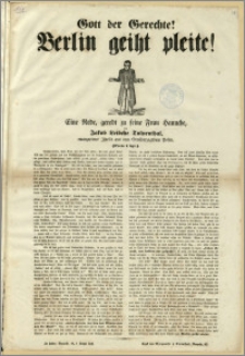 Gott der Gerechte ! Berlin geiht pleite ! : Eine Rede, geredt zu seine Frau Hannche