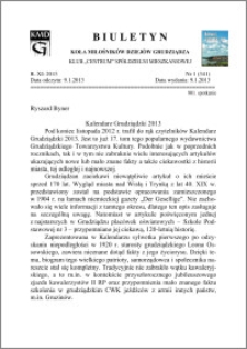 Biuletyn Koła Miłośników Dziejów Grudziądza 2013, Rok XI, nr 1(341): Kalendarz Grudziądzki 2013