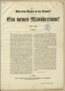 Aus dem Regen in die Traufe! : Ein neues Ministerium! Berlin, im Juni 1848