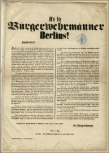 An die Bürgerwehrmänner Berlins! : Kameraden! Geschrieben am Gedächtniss-tage der Schlacht bei Jena, am 14. October 1848