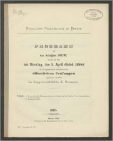 Königliches Progymnasium zu Berent. Programm für das Schuljahr 1891/92
