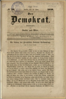 Der Demokrat. Herausgegeben von Vaader, Massaloup und Wiss, No 10, 19. Juni. 1848