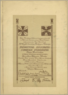 [Ulotka] : [Inc.:] Roku Pańskiego 1938 dnia drugiego października w Kościele Garnizonowym Wojsk Polskich dokonano przez jego Ekscelencję T. Józefa Gawlinę Biskupa Polowego Poświęcenia Sztandaru Związku Sybiraków Okręgu Warszawskiego [...]