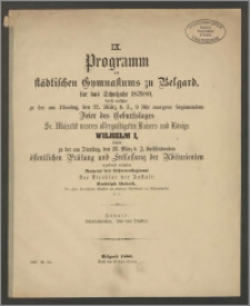 IX. Programm des städtischen Gymnasiums zu Belgard für das Schuljahr 1879/80