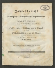 Jahresbericht über das Königliche Katholische Gymnasium zu Braunsberg in dem Schuljahre 1846/7