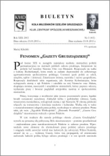 Biuletyn Koła Miłośników Dziejów Grudziądza 2015, Rok XIII, nr 3(415) : Fenomen "Gazety Grudziądzkiej"