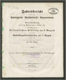 Jahresbericht über das Königliche Katholische Gymnasium zu Braunsberg in dem Schuljahre 1851-52