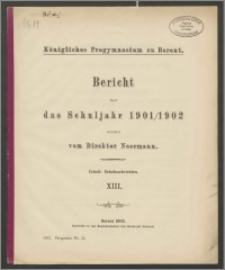 Königliches Progymnasium zu Berent. Bericht über das Schuljahr 1901/1902