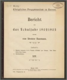 Königliches Progymnasium zu Berent. Bericht über das Schuljahr 1902/1903