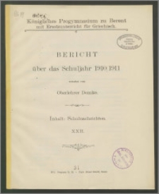 Königliches Progymnasium zu Berent mit Ersatzunterricht für Griechisch. Bericht über das Schuljahr 1910/1911