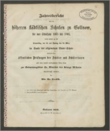 Jahresbericht über die höheren städtischen Schulen zu Gollnow, für das Schuljahr 1865 bis 1866