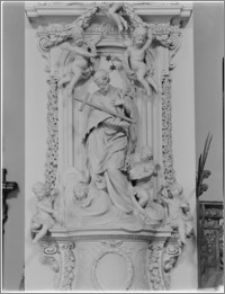 Leszno. Kościół farny św. Mikołaja. Wnętrze. Rzeźba św. Jana Nepomucena - fragment