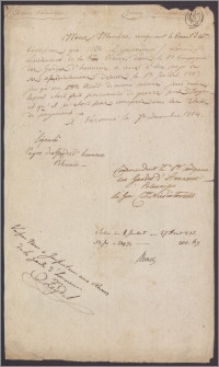 Członkowie gwardii honorowej wojska polskiego stwierdzają, że Ludwik Dyczkowski, porucznik 1 klasy w kampanii gwardii honorowej miał przerwę w otrzymaniu swoich poborów od 1 lipca 1813 do 28 sierpnia 1813