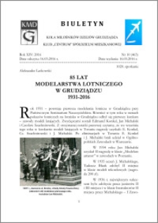 Biuletyn Koła Miłośników Dziejów Grudziądza 2016, Rok XIV, nr 10(463) : 85 lat modelarstwa lotniczego w Grudziądzu 1931-2016