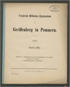 Friedrich-Wilhelms-Gymnasium zu Greiffenberg in Pommern. XXIX. Ostern 1881