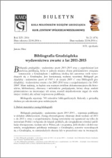 Biuletyn Koła Miłośników Dziejów Grudziądza 2016, Rok XIV, nr 21(474) : Bibliografia grudziądzka : wydawnictwa zwarte z lat 2011-2015