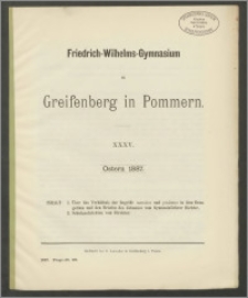Friedrich-Wilhelms-Gymnasium zu Greifenberg in Pommern. XXXV. Ostern 1887