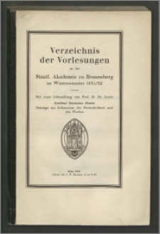 Verzeichnis der Vorlesungen an der Staatl. Akademie zu Braunsberg im im Wintersemestr 1931/32