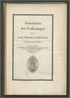 Verzeichnis der Vorlesungen an der Staatl. Akademie zu Braunsberg im Wintersemestr 1932/33