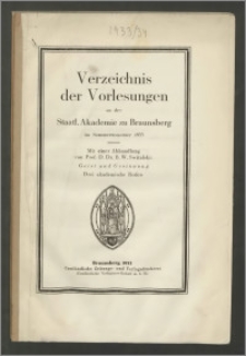 Verzeichnis der Vorlesungen an der Staatl. Akademie zu Braunsberg im Sommersemester 1933