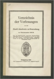 Verzeichnis der Vorlesungen an der Staatl. Akademie zu Braunsberg im Wintersemestr 1933/34