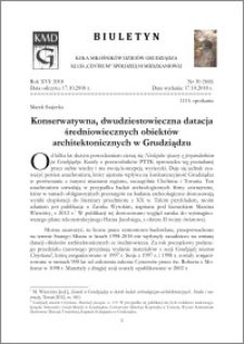 Biuletyn Koła Miłośników Dziejów Grudziądza 2018, Rok XVI nr 30(568) : Konserwatywna, dwudziestowieczna datacja średniowiecznych obiektów architektonicznych w Grudziądzu