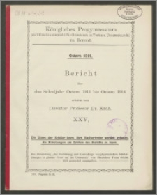 Königliches Progymnasium (mit Ersatzunterricht für Griechisch in Tertia u. Untersekunda) zu Berent. Bericht über das Schuljahr Ostern 1913 bis Ostern 1914