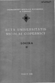 Acta Universitatis Nicolai Copernici. Nauki Humanistyczno-Społeczne. Logika, z. 3 (255), 1992