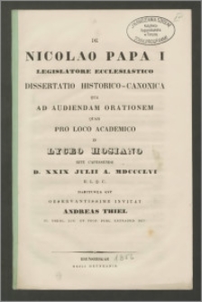 De Nicolao Papa I legislatore ecclesiastico